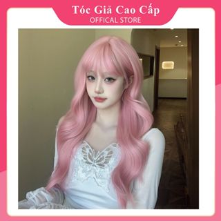  Tóc giả nữ đẹp lolita tặng kèm lưới trùm wig màu hồng baby xoăn dài 60cm 