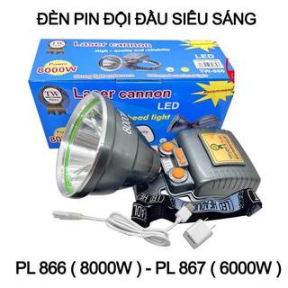 Đèn pin đội đầu siêu sáng pin lâu công suất lớn hiển thị phần trăm pin 866-867