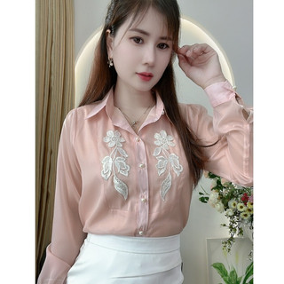SƠ MI 17- ÁO SƠMI NỮ THÊU HOA TAY DÀI NỮ TÍNH