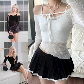 Set Áo Ren Dài Tay Kèm Áo 2 Dây Co Giãn Quyến Rũ cho nữ m779