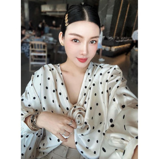 Áo lụa thiết kế hoạ tiết chấm bi, áo lụa chấm bi vải mềm dày dặn