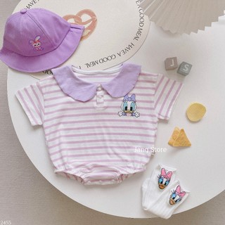 Body cotton kẻ tím cổ yếm vịt donald 2455