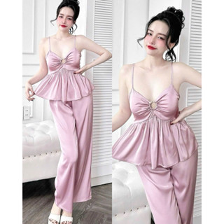 Trúc My Shop - Đồ Ngủ Nữ 2 Dây lụa Latin khoen ngực, lưng bo chun, quần có túi < 60kg ( 90-75-100 )