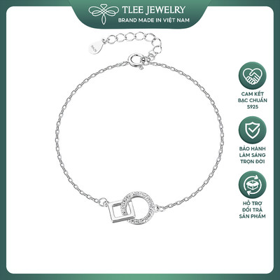 Lắc tay bạc nữ TLEE mẫu vuông tròn nạm đá xinh xắn TLEE JEWELRY LT0135