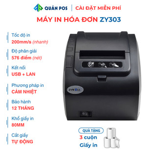 Máy in hóa đơn Zywell ZY303 K80 kết nối điện thoại, máy tính chuyên dùng KiotViet, Sapo, Pos365 v.v