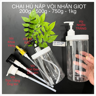 HỦ CHAI NHỰA Vòi nhấn 500ml 1lít - HỦ PET trong suốt nắp TRẮNG kèm vòi pumb chiết mỹ phẩm ,đựng xà bông 1kg 500g 300g