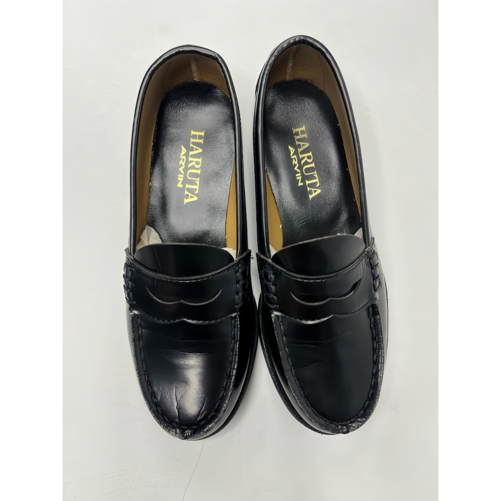 Haruta Vintage Penny Loafer - Black - dòng da thật , loại tuyển mới như đập hộp Size 37-37.5
