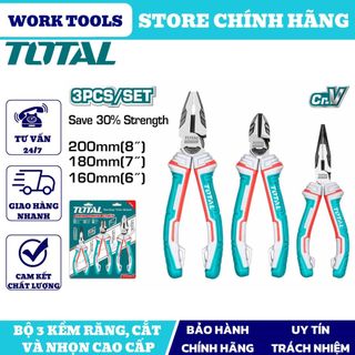Đồ nghề total bộ 3 kềm răng, cắt và nhọn cao cấp tht2k0301s