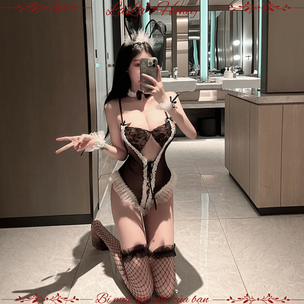Bộ Đồ Ngủ Cosplay Sexy Thỏ Đen Viền Ren Gợi Cảm, Bodysuit thỏ dễ thương - LaLa Honey | BigBuy360 - bigbuy360.vn