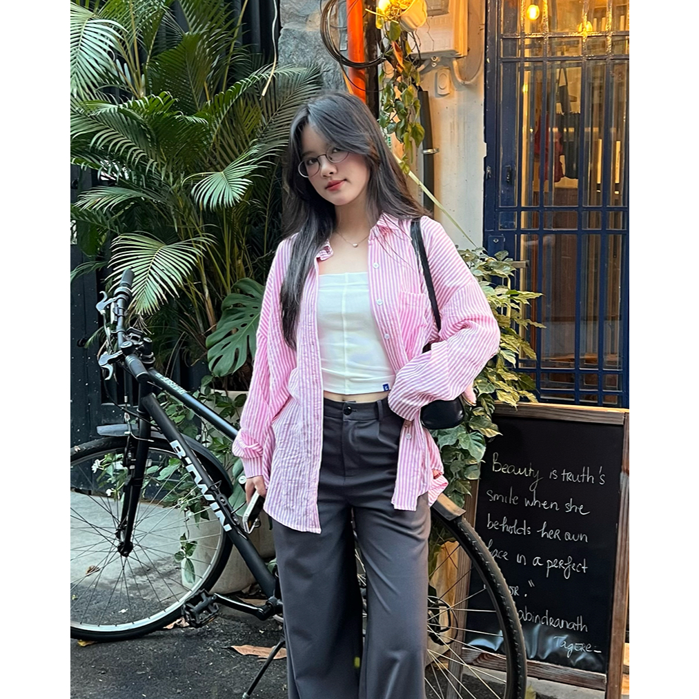 Áo sơ mi tay dài nữ NAKEDbyV sơmi rộng thoáng mát ít nhắn BASIC SHIRT | BigBuy360 - bigbuy360.vn