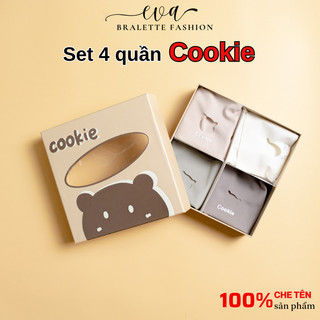 FreeSize Dưới 65Kg Set 4 Quần Lót Su Full Hộp Gấu Cookie Cao Cấp Kháng Khuẩn Nâng Mông Không Viền Eva 504