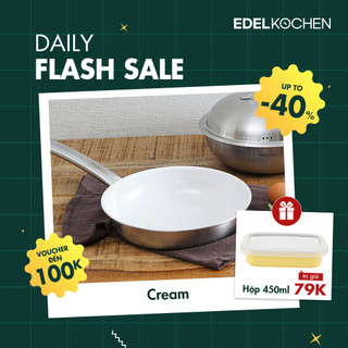 Chảo chiên inox 3 lớp nguyên khối, chống dính ceramic Edelkochen Easy Prism Collection 24/28cm – Màu Cream