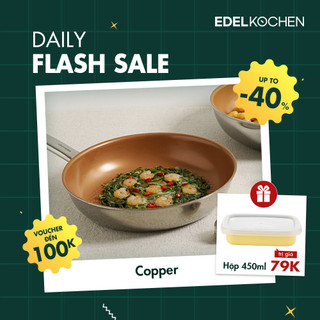 Chảo chiên inox 3 lớp nguyên khối, chống dính ceramic Edelkochen Easy Prism Collection 24/28cm – Màu Copper