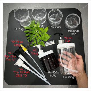 HỦ NHỰA TRONG có VÒI NHẤN PUMB - CHAI hủ pet NÂU nắp trắng / nắp Nhôm 200g 300g 500g +LÓT nhựa chiết mỹ phẩm , đựng kem