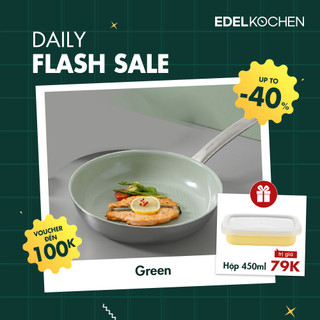 Chảo chiên inox 3 lớp nguyên khối, chống dính ceramic Edelkochen Easy Prism Collection 24/28cm – Màu Eco Green
