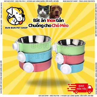 Bát ăn inox treo chuồng, gắn lồng cao cấp dành cho chó mèo, thú cưng