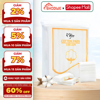 Bông Tẩy Trang Cotton 3 Lớp SHODWE Dày Dặn Gói 222 Miếng, Sợi Bông Tự Nhiên Mềm Mịn Thấm Hút Nước