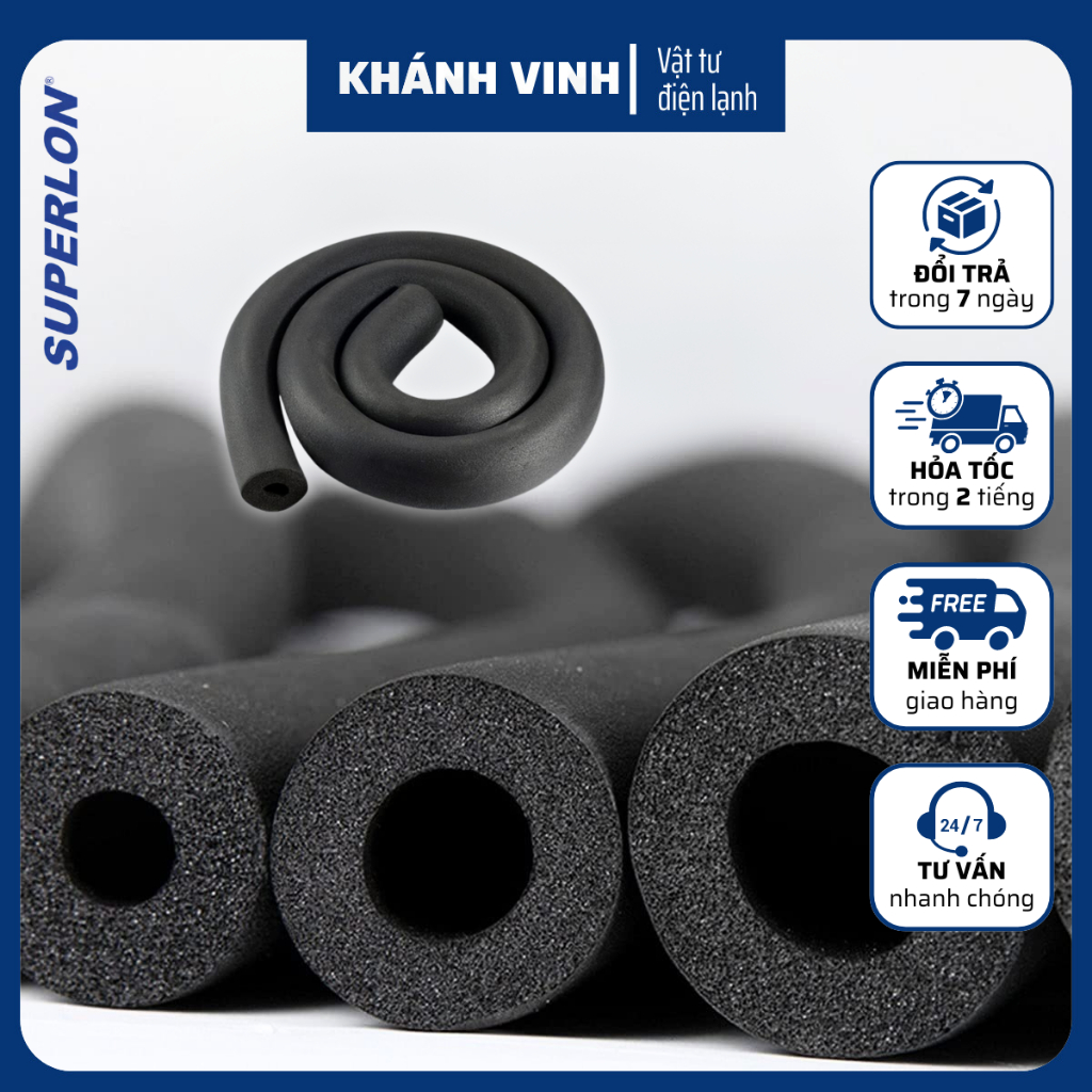 Ống bảo ôn ống điều hòa, ống xốp đen bảo ôn cao su cách nhiệt bảo ôn ống đồng, ghen Superlon máy lạnh (1,83m/ống)