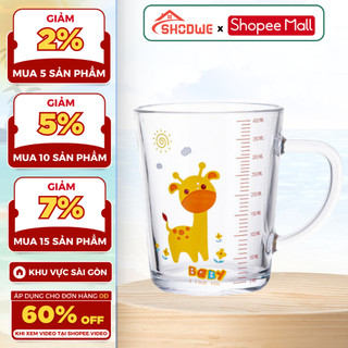Cốc Pha Sữa Chia Vạch SHODWE Cho Bé Chất Liệu Thủy Tinh Cao Cấp An Toàn Chịu Nhiệt Cao, Tặng Kèm Ống Hút
