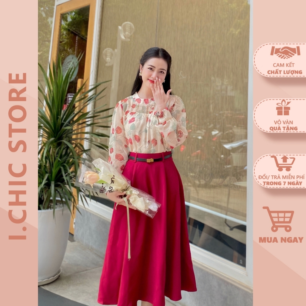 Set Áo Váy Công Sở Màu Đỏ Cực Xinh Đi Làm Đi Chơi Hách Dáng ICHIC