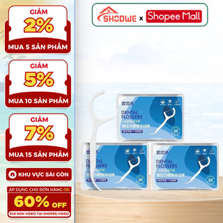 Hộp 50 Tăm Chỉ Nha Khoa SHODWE Vệ Sinh Kẽ Răng Chân Nướu Chuyên Dụng