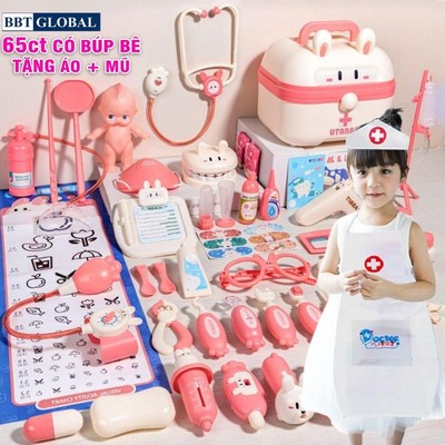 (tặng tạp dề bác sỹ) Đồ chơi bác sĩ trẻ em 65 chi tiết có Mũ và Áo Blouse HZ870