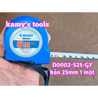 Thước cuộn 5m bản 25mm 1 mặt C-Mart model D0002-525-GY, thước kéo 5m mét, thước rút 5 mét