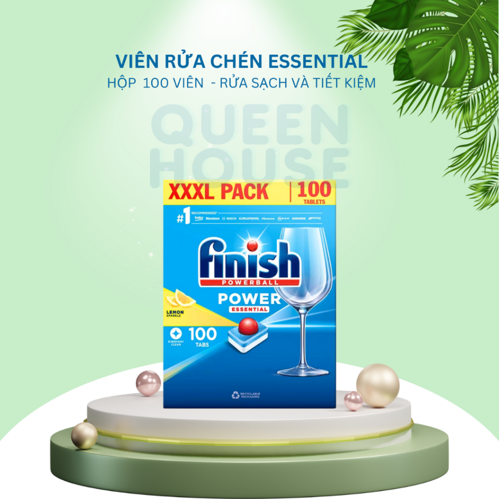 Viên Rửa Chén Bát Finish Power Essential - Hộp 100 viên Làm Sạch