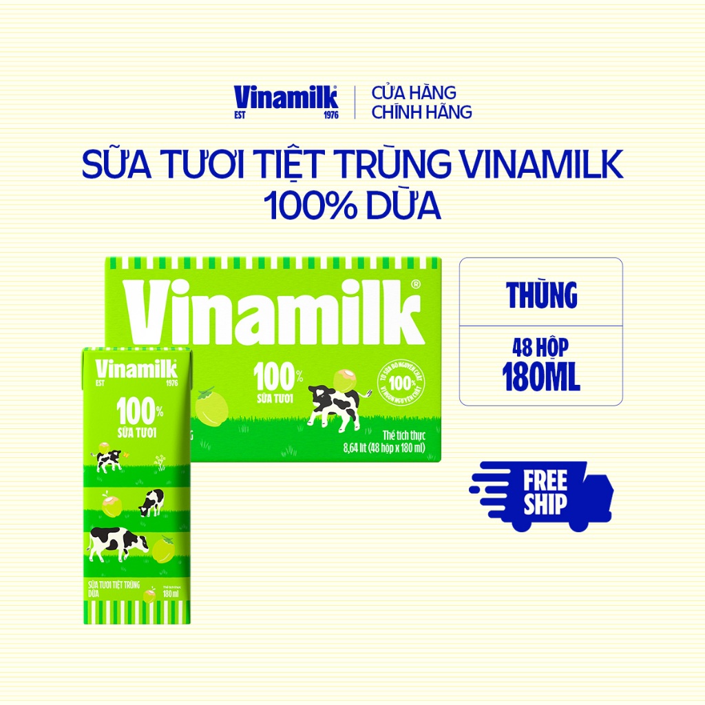 Thùng 48 Hộp Sữa tươi tiệt trùng Vinamilk 100% Dừa 180ml