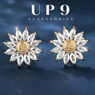 UP9 Bông tai hoa hướng dương zircon đẹp Khuyên tai hình xoáy mặt trời đá sang trọng KT231