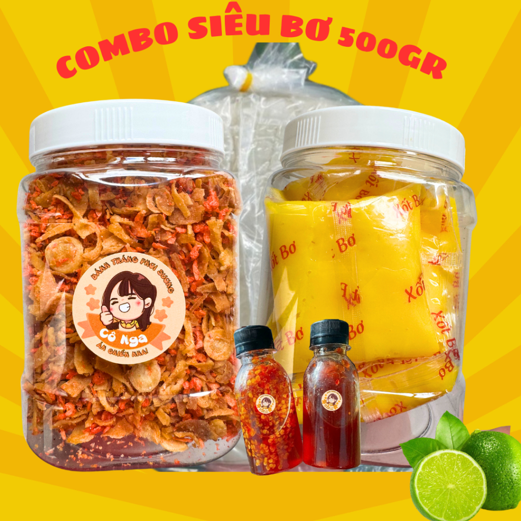 [C5] Combo Bánh tráng phơi sương muối ruốc hành phi HỦ LỚN 400gr bơ trứng gà 500gr tặng kèm 2 sốt