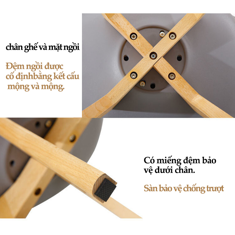 PlasLiving Ghế ăn Ghế nhựa Ghế bàn ăn tựa lưng nhựa chân gỗ tự nhiên đệm ngồi êm phong cách Bắc Âu | BigBuy360 - bigbuy360.vn