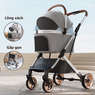 Xe đẩy thú cưng chó mèo 2in1 đa năng, có thể tách thành túi xách khi đi du lịch gấp gọn mẫu mới 2024