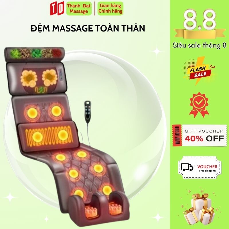 Đệm Massage Toàn Thân - Thảm Massage Toàn Thân Cổ, Vai, Gáy Kết Hợp Túi Chườm Thảo Dược Kèm Máy Massage Bàn Chân Xoa Bóp