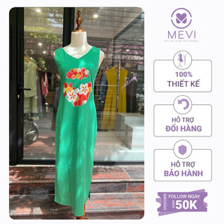 Váy sát nách màu xanh lá in hình hoa thời trang MEVI Mái Em _V8003