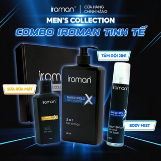 Hộp Quà IROMAN Tinh Tế Tắm Gội 2in1 Hương Nước Hoa Nam 400G + Xịt Khử Mùi Toàn Thân 135ML + Sữa Rữa Mặt Nghệ 120G
