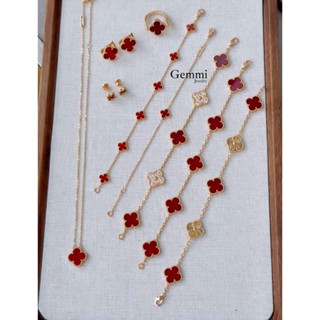 [Hàng siêu cấp - Bạc] Set Trang Sức Hình Bông Hoa cỏ 4 lá cánh màu ĐỎ Rosegold - Gemmi Jewelry