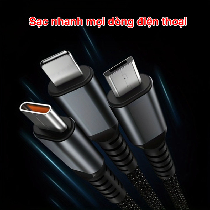 Dây Sạc Tự Ngắt - Dây Cáp Sạc Dữ Liệu Sạc Nhanh 100W Micro USB Type C 3 Trong 1 6A | BigBuy360 - bigbuy360.vn