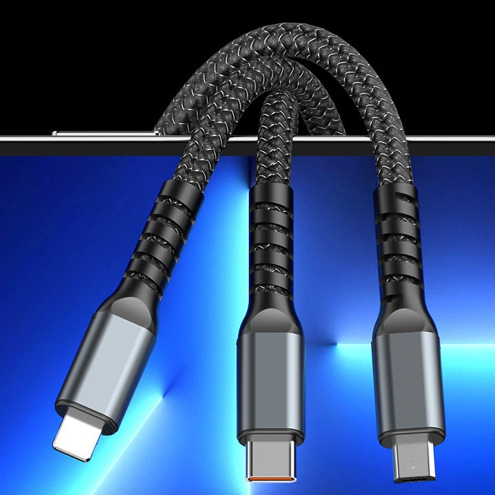 Dây Sạc Tự Ngắt - Dây Cáp Sạc Dữ Liệu Sạc Nhanh 100W Micro USB Type C 3 Trong 1 6A | BigBuy360 - bigbuy360.vn