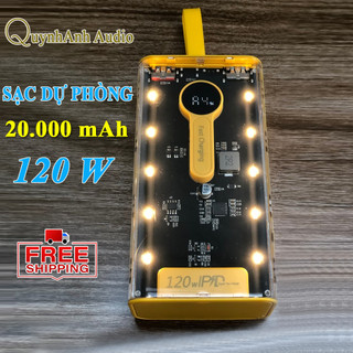 Sạc Dự Phòng 120W ( Có dây) 20.000 MAH, Có Đèn LED, Sạc Siêu Nhanh Phong Cách Cyberpunk Trong Suốt