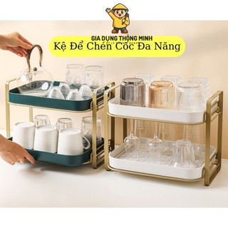 Khay úp cốc chén đựng gia vị đa năng khung sắt 2 tầng có khay hứng nước