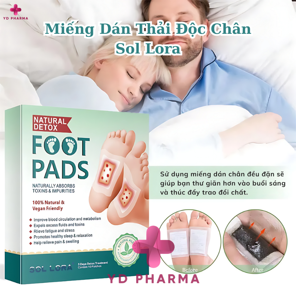 Hộp Miếng Dán Thải Độc Chân Sol Lora, Thải Độc Ngải Cứu, Giảm Đau Nhức, Loại Bỏ Độc Tố Cơ Thể, Ngủ Ngon  | YD Pharma