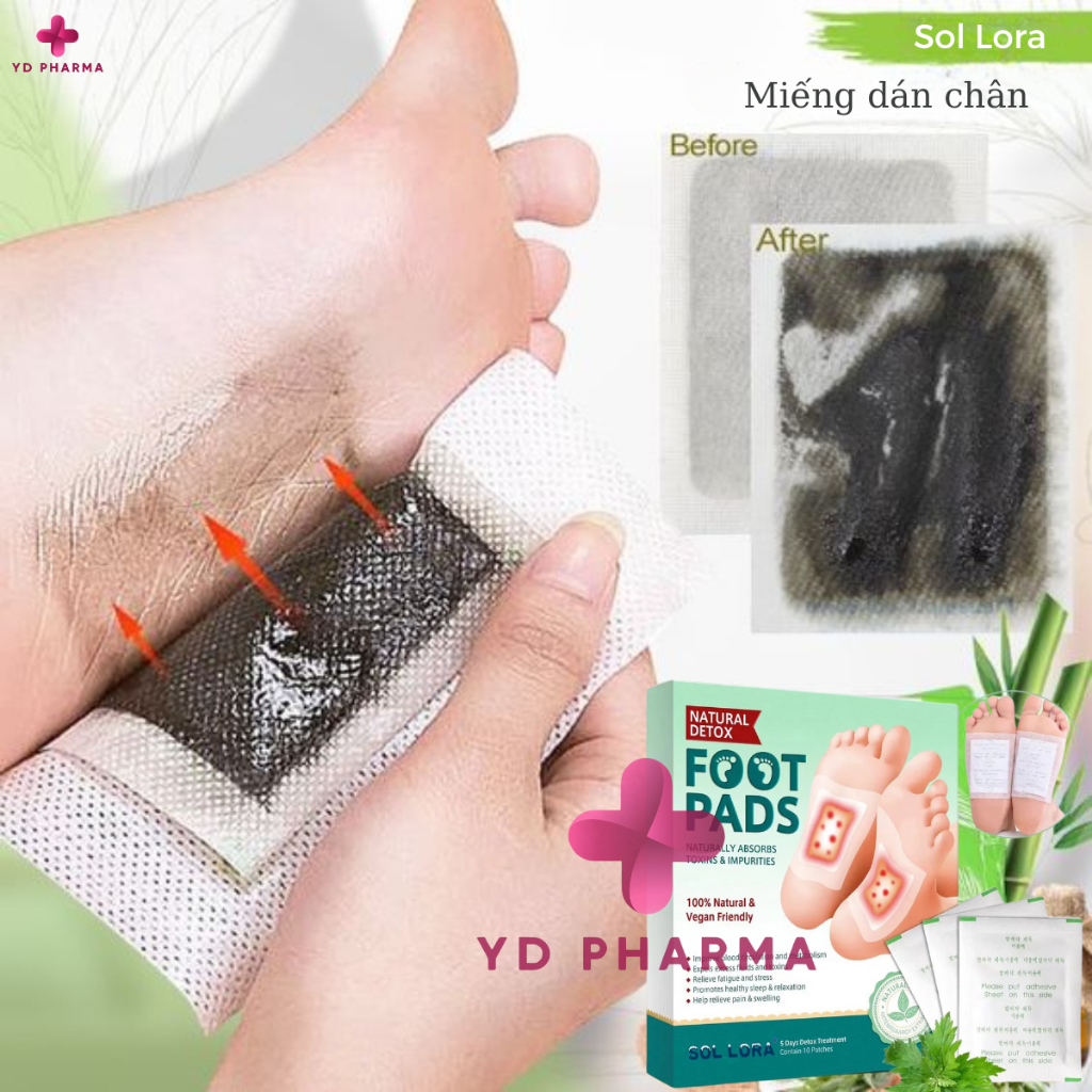 Hộp Miếng Dán Thải Độc Chân Sol Lora, Thải Độc Ngải Cứu, Giảm Đau Nhức, Loại Bỏ Độc Tố Cơ Thể, Ngủ Ngon  | YD Pharma