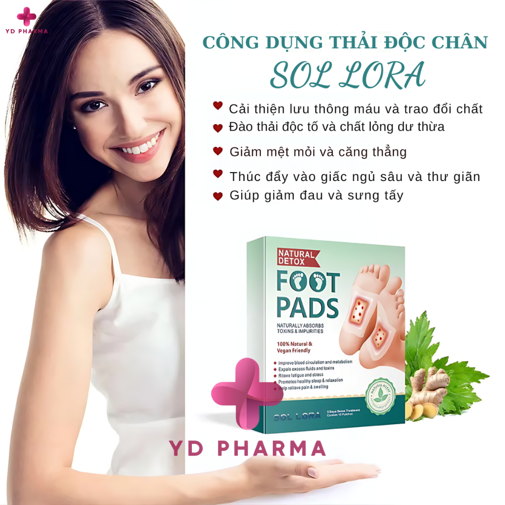 Hộp Miếng Dán Thải Độc Chân Sol Lora, Thải Độc Ngải Cứu, Giảm Đau Nhức, Loại Bỏ Độc Tố Cơ Thể, Ngủ Ngon  | YD Pharma