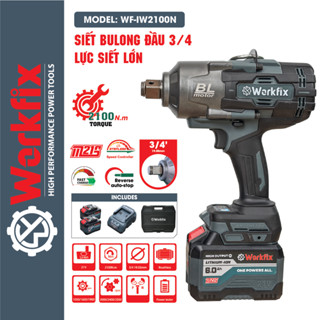 Máy Siết Bulong WORKFIX - IW2100N màu Xám, Lực Siết 2100Nm, Đầu 3/4, 2 Pin 15cell, Mở ốc bánh xe tải, xe khách, Ốc lớn