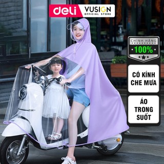  Áo Mưa Trong Suốt Đi Xe Máy DELI Có Kính Chắn Mưa 2 Lớp - Có Tai Gương, Chất Liệu Vải Siêu Bền