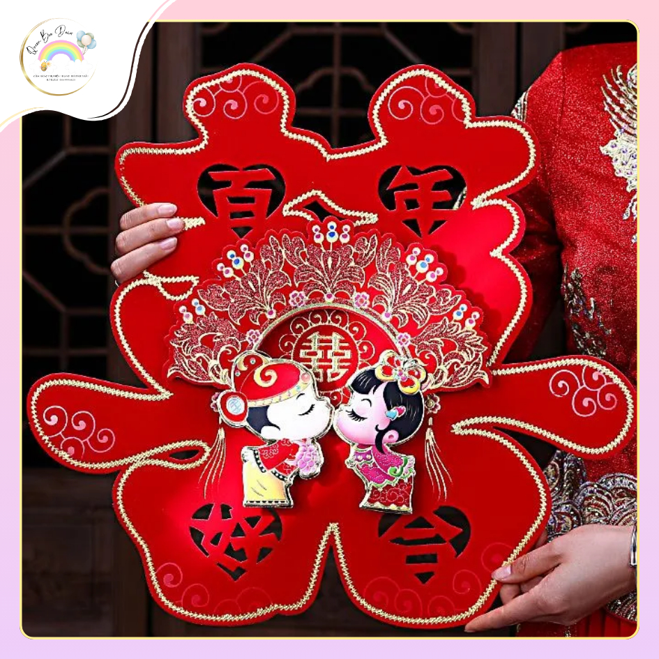 Chữ Hỷ Đám Cưới, Chữ Hỷ Dán Xe Cưới, Chữ Hỷ 3D Trang Trí Phòng Cưới Tặng Kèm Băng Dính
