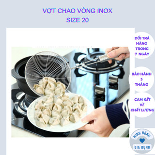 Vợt lẩu nấu rán chiên chao vòng 20cm vớt thức ăn bằng inox bền đẹp sáng bóng