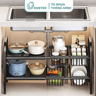 Kệ nồi chảo gầm bếp, kệ để xoong nồi chảo nhiều tầng, kệ nhà tắm, kệ để đồ nhà bếp có thể điều chỉnh kích thước DE5