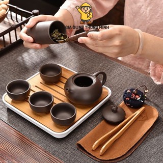Bộ ấm chén uống trà tử xa set 6 chén 4 chén trà đạo sứ thanh kèm túi đựng ấm chén